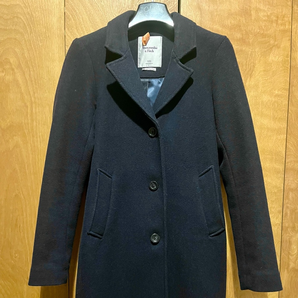 Abercrombie Navy Dad Wool Coat XXS New Pics Added - Picture 5 of 7